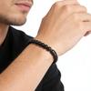 Men's Stainless Steel & Leather Bracelet with Black Frosted Stone & Hand-Woven Design