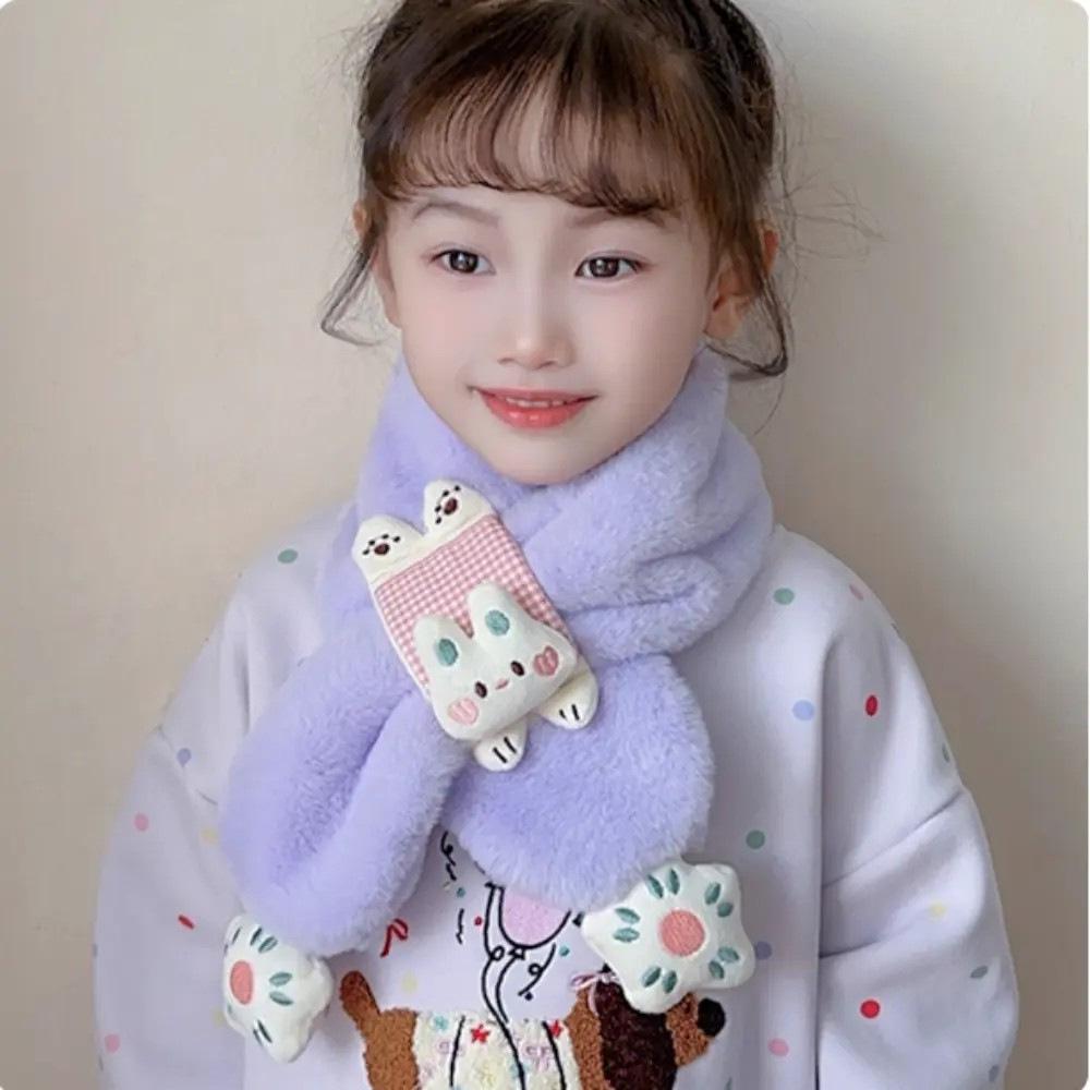 Winter Cartoon Plush Scarf for Kids - Windproof, Thick, and Warm