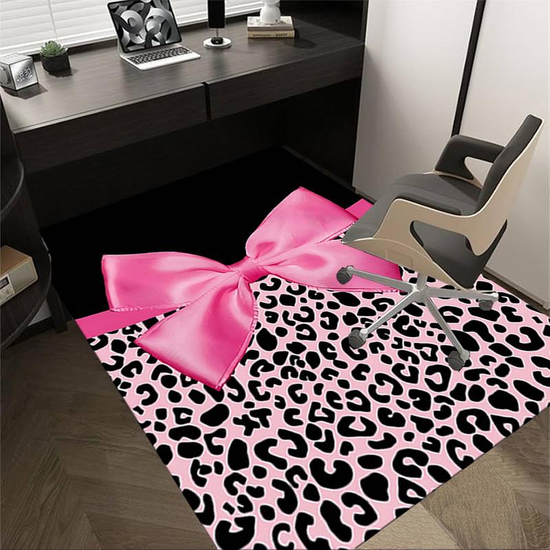 

1PC Pink leopard print bow Non-Slip Floor Carpet Compatible for Office&Living Room&Bedroom&Dining room - Soft & Pattern, Vibrant Colors-H0365 60cm by 90cm