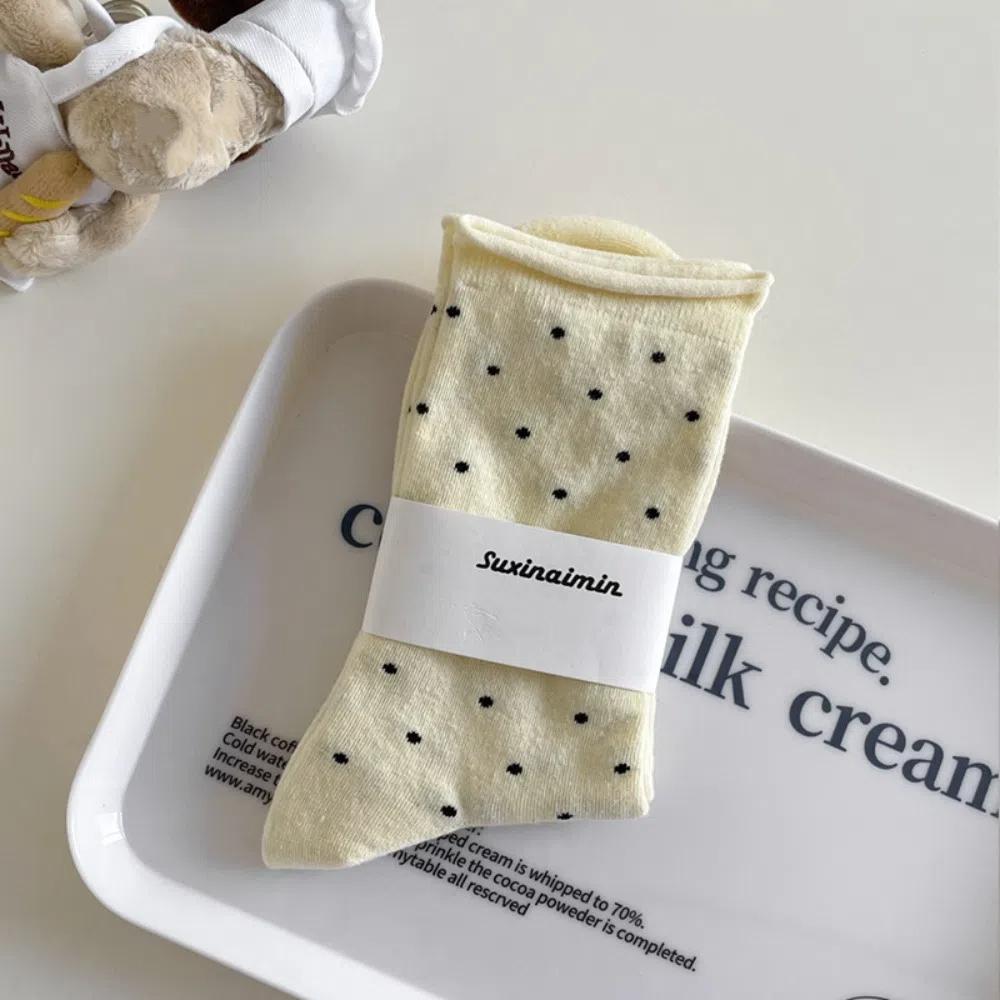 Sweat Absorbent Mid-Tube Socks Curled-edge Women's Socks Comfortable Polka Dot Socks  Summer