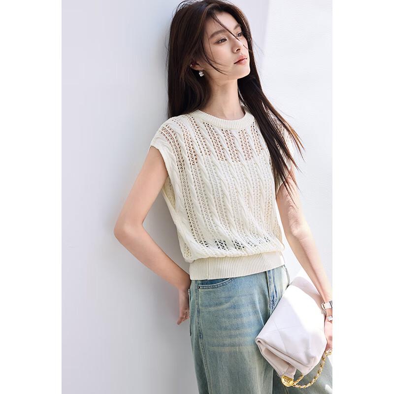 VICTORIA&VERA Women's Hollow Knit Sleeveless Round Neck Vest