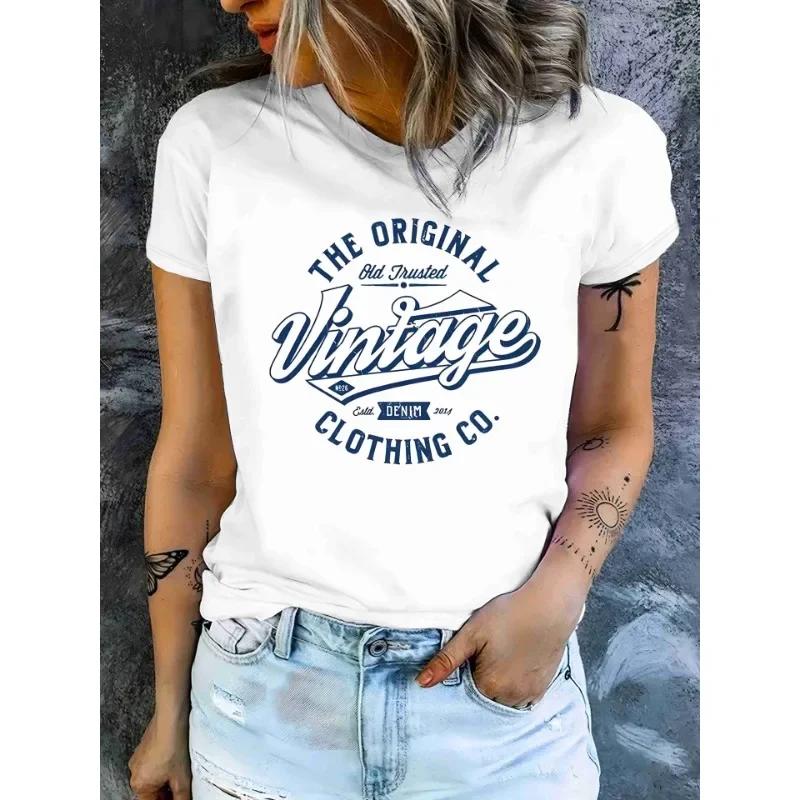 

Женская хлопковая футболка «The Vintage Clothing Co», женская повседневная футболка с коротким рукавом и круглым вырезом, модная одежда высокого качества, топы 5XL