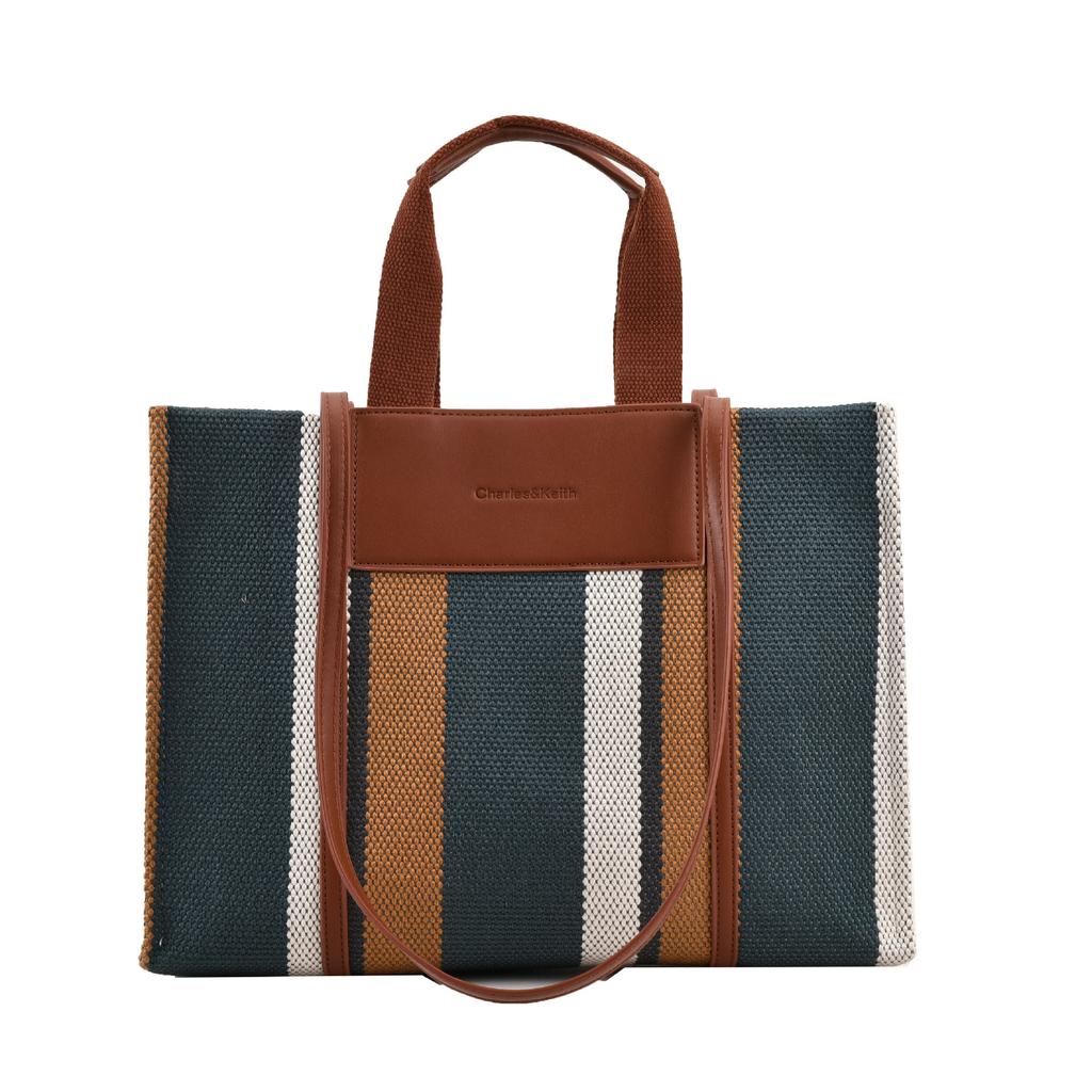Large Capacity Canvas Bag 2025 New Texture Fashionable Simple Shoulder Bag Contrasting Color Portable Tote Bag