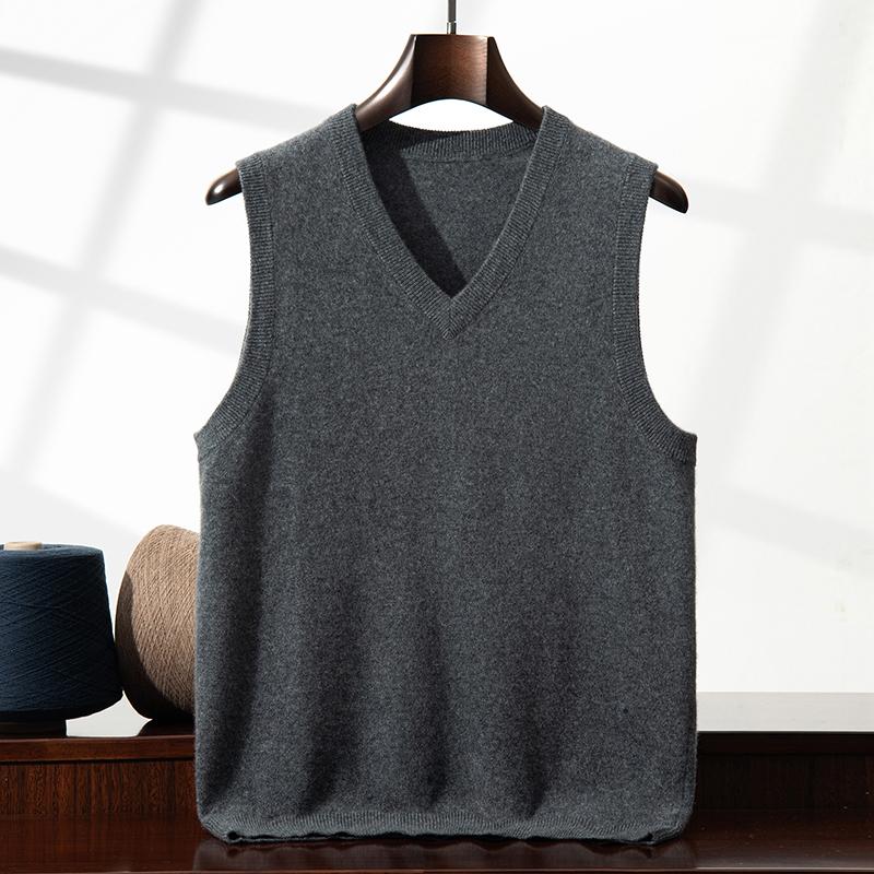 100% kasjmier heren mouwloos business casual effen kleur gebreide trui vest los Trek V-hals Tops T-shirts basic Jumper