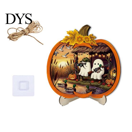 Durable Halloween Decorations Door Sign, Glowing Ghost Hanging Decor, Wooden LED Window Cool Patterned Ornaments Ornament for Party, Spooky