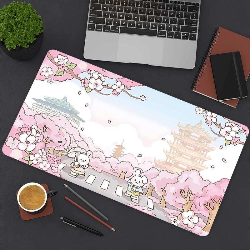 1 Stück Kirschblütenfest Japan Gaming-Mauspad Tastatur Schreibtischmatte Rutschfeste Gummikante Wasserdichtes Computer-Mauspad für Büro Heimdekoration Y127