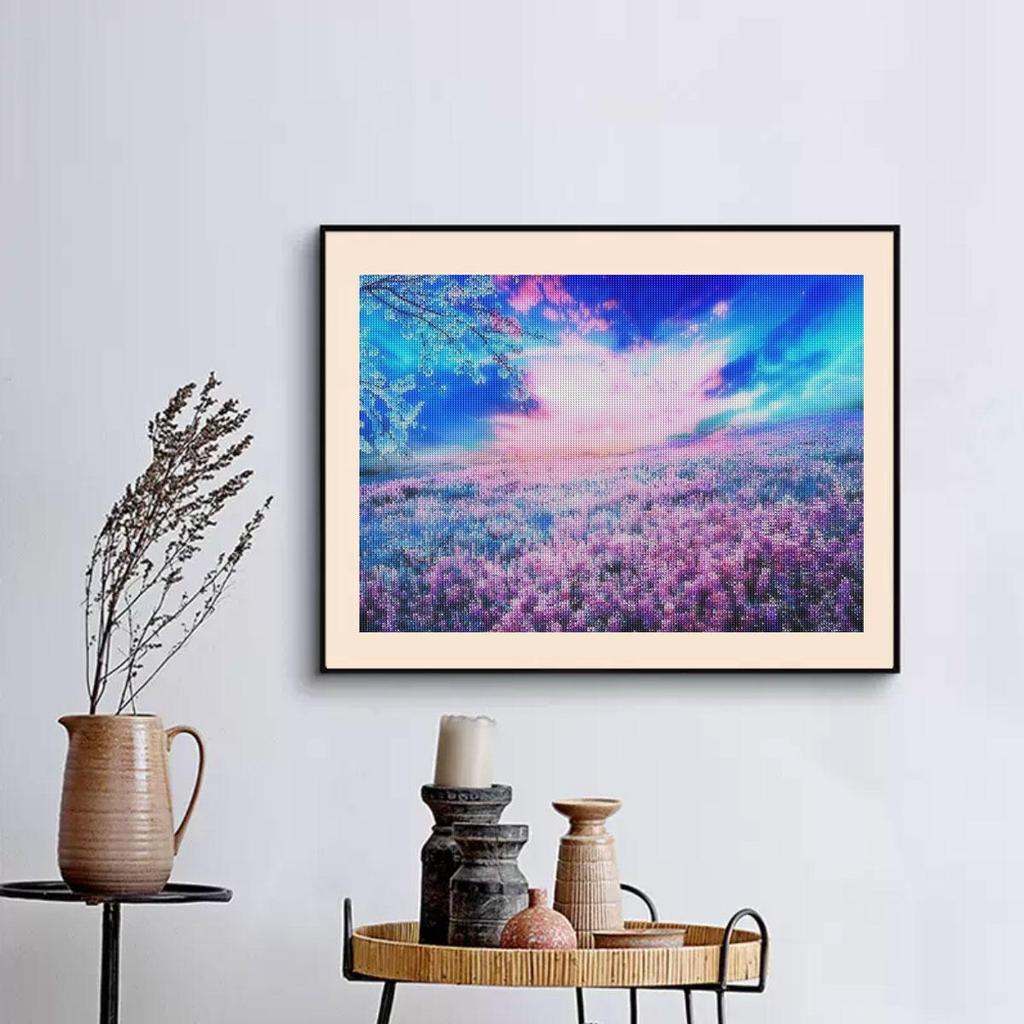 Pictură cu diamant complet rotund, copac, lavandă, peisaj, broderie cu punct de cruce, mozaic cu diamant, cadou lucrat manual 30x40cm/12x16inch