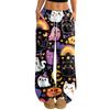 Women's Casual Halloween Print Loose Wide Leg Pants with Elastic Waist and Drawstring
