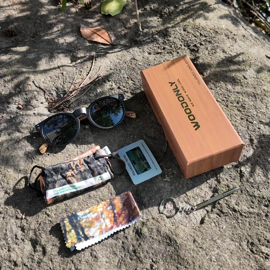 Wooden Polarized Round Sunglasses UV400 Handmade Great Gift for Men and Women [WOODONLY] - Protection, Sunglasses, (Black + Gray)