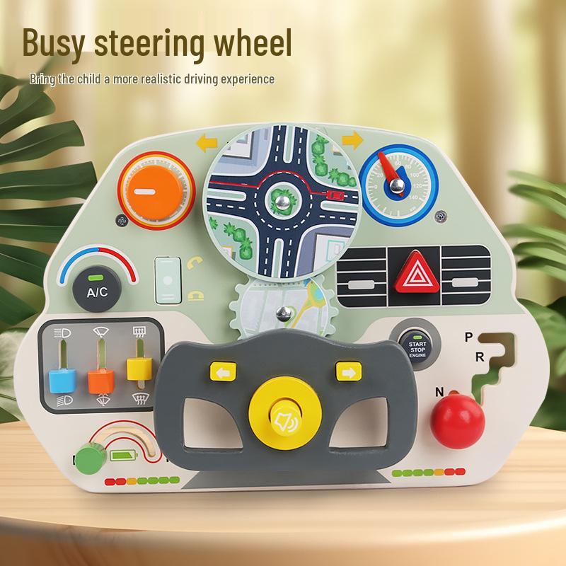 

Montessori Wooden Steering Wheel Busy Toy for Children s Educational Role Play