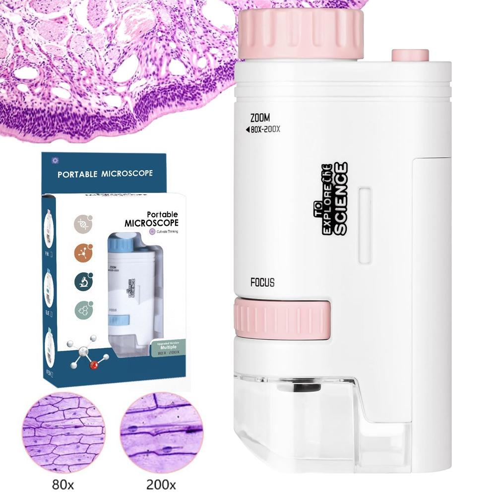 

Pocket Mini Microscope for Kids, Handheld 80X-200X With LED Science Microscope, Pocket Microscope