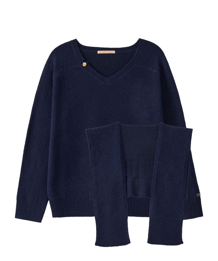 Biteoseljeu [Set] Essential V-Neck Knit & Shawl - 7 Colors