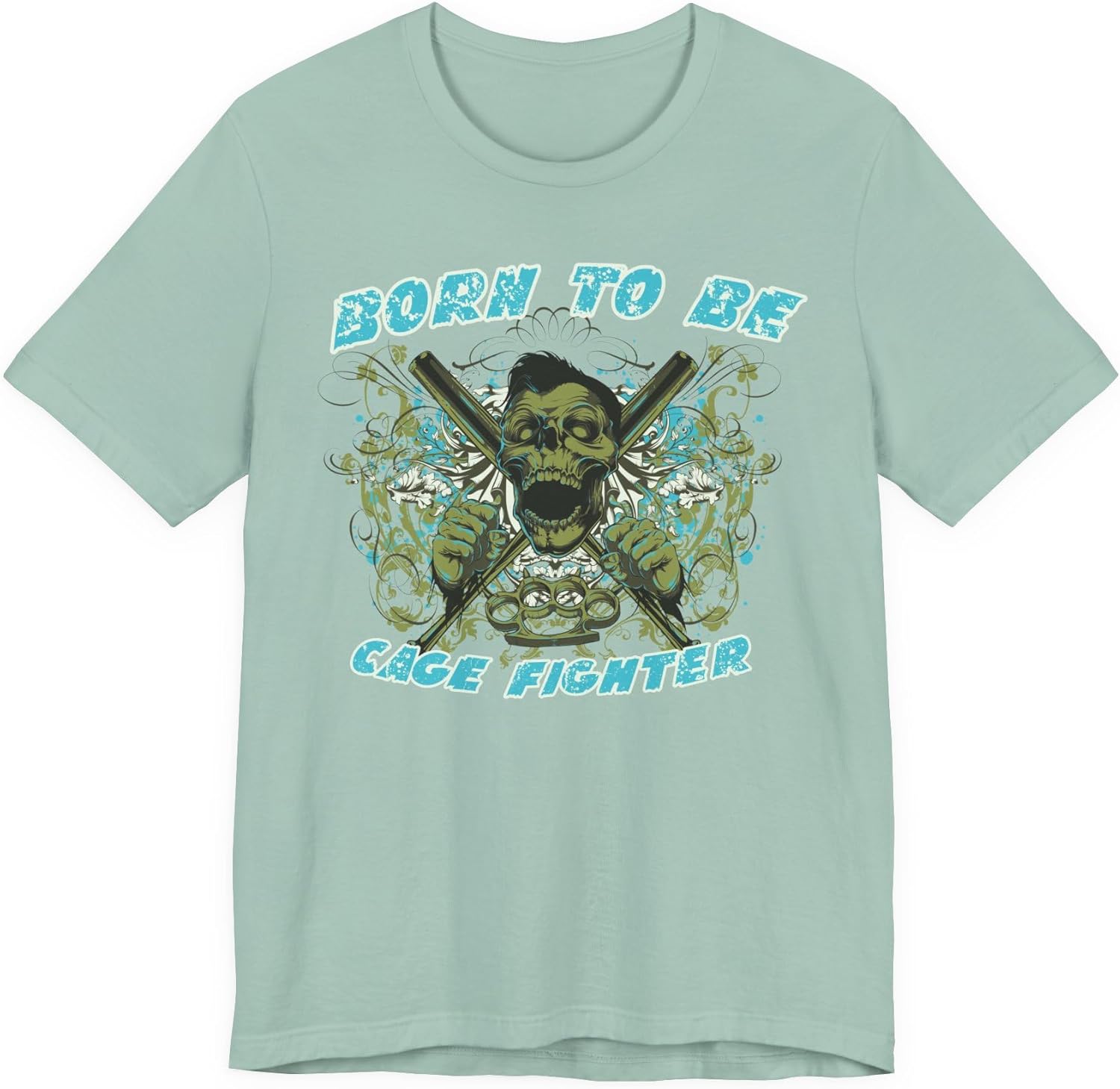 Born to Be Cage Fighter Tee Skull Crossed Knives Graphic T-Shirt S разноцветный