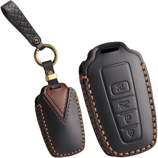 Für Toyota Ledernes Autoschlüsselanhänger-Abdeckung Hülle Passend für Toyota Highlander 2024 Camry XLE RAV4 2025 C-HR Corolla 4Runner Prius Prado GT86 Schlüsselanhänger Handgefertigt