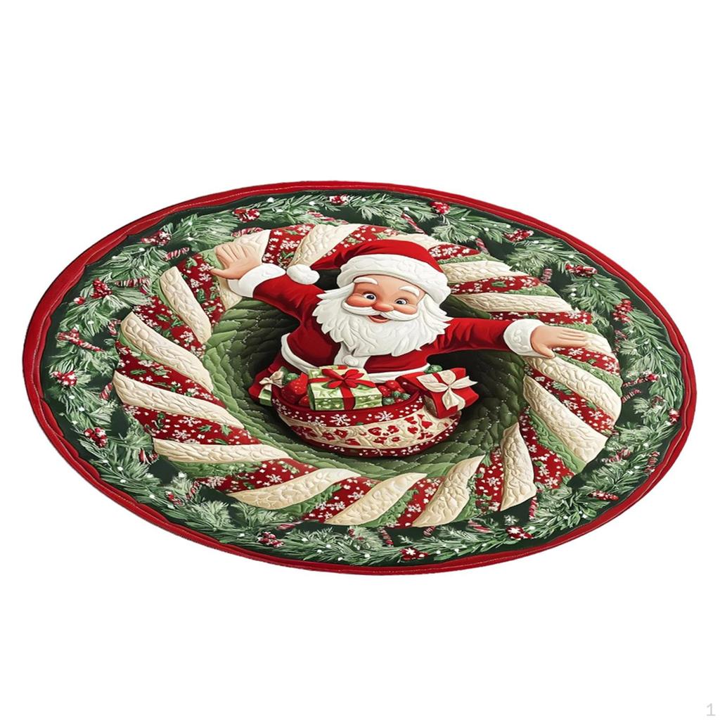 3D Christmas Rug Round Decorative Padded Carpet in Soft Velvet Material Featured Optical Design