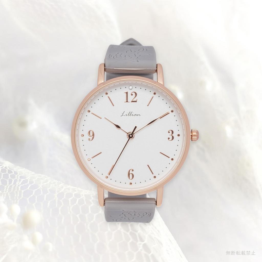 Fieldwork Analog Watch with Silicone Flower Embossed Rose Women's Strap, Pattern, Gray, Sail, JN043-3