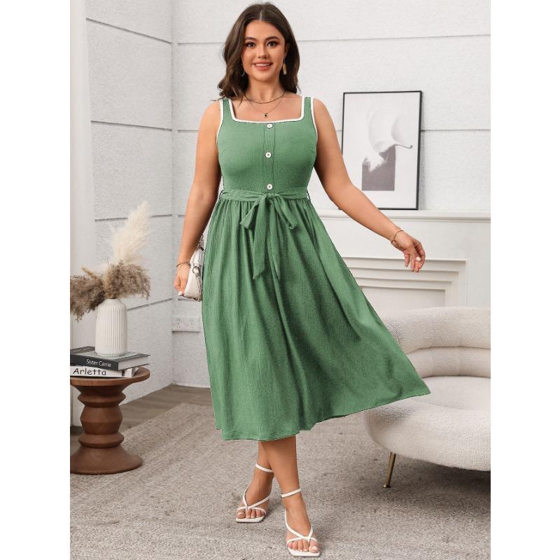 

Женское летнее новое однотонное элегантное длинное платье с бретелью через шею 4XL зелёный