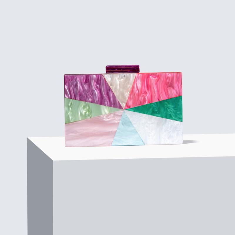 

Acrylic Banquet Contrast Color Evening Bag Patchwork Crossbody Handbags Clutch New Shoulder Original Luxury Brands Women s Dress 18x11x4.5cm фиолетовый