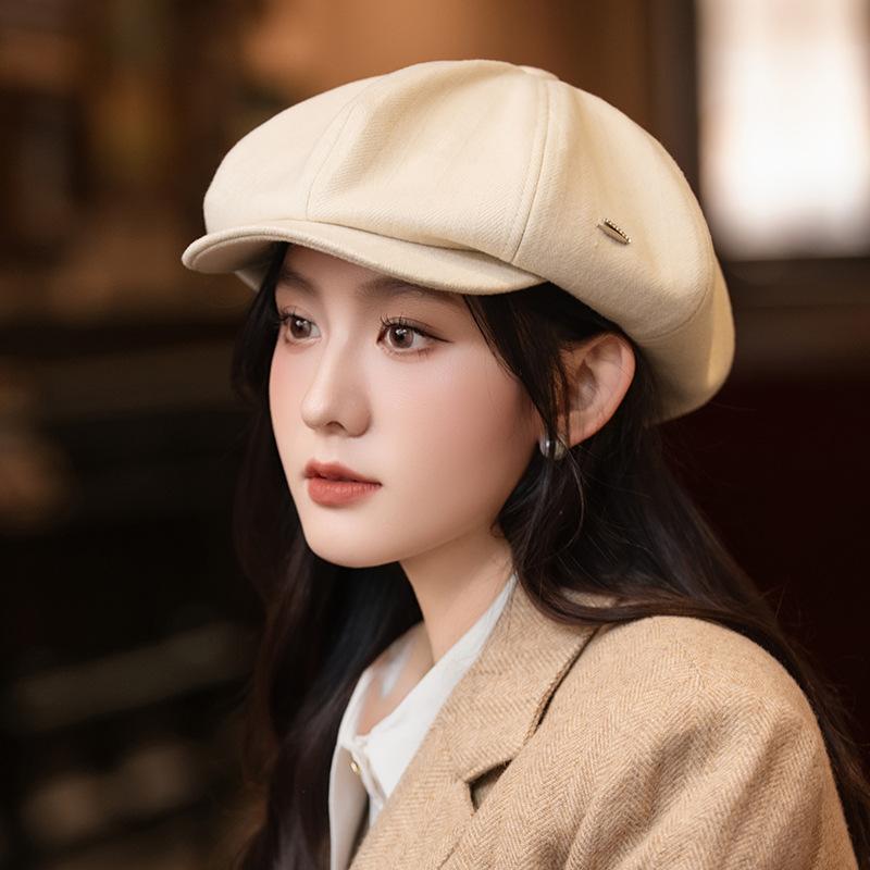 

Новая осенне-зимняя шляпа женская большой окружности головы показывает лицо маленьким берет модная универсальная восьмиугольная шляпа темпераментная шляпа художника One Size