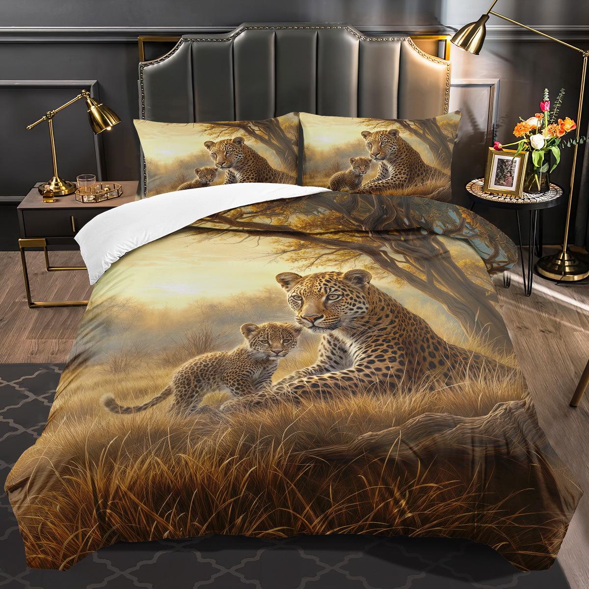 

Leopard-Themed Duvet Cover Set - 2/3pcs, Soft, Comfortable, And Breathable, Digital Print Bedding Set Inspired by The African Duvet Cover Set&EU Single(135x200cm)