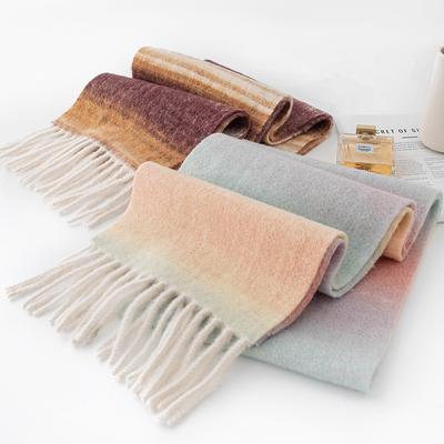 2024 New 100% Sheep Wool Scarf Women'S Winter Korean Edition Versatile Plus Velvet Thick Casual Student Warm Scarf Shawl