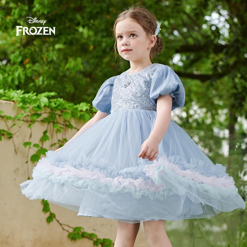Disney Girls Elsa Princess Sequin Puff Sleeve Dress