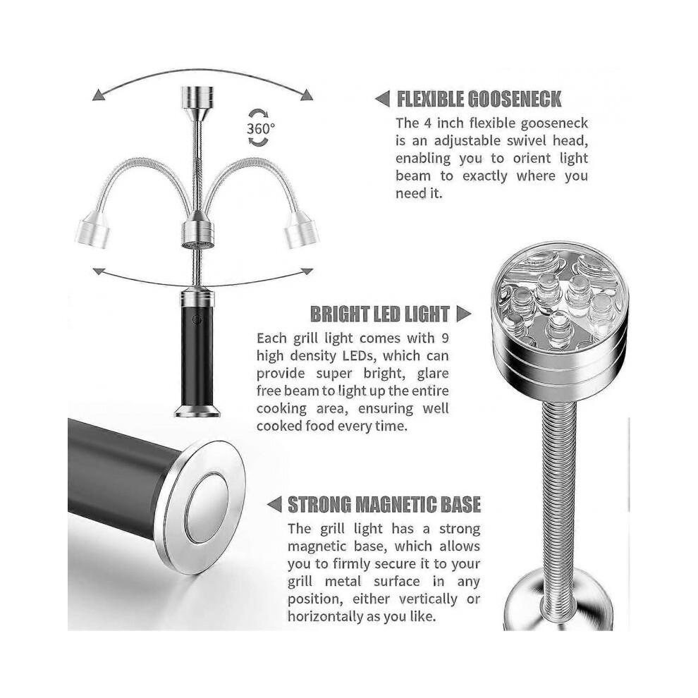 BBQ Grill Light Set of 2 LED BBQ Grill Lights with Magnetic Base 360 Degree Rotation Flexible Adjustable for Barbecue, Camping, Party, Outdoor
