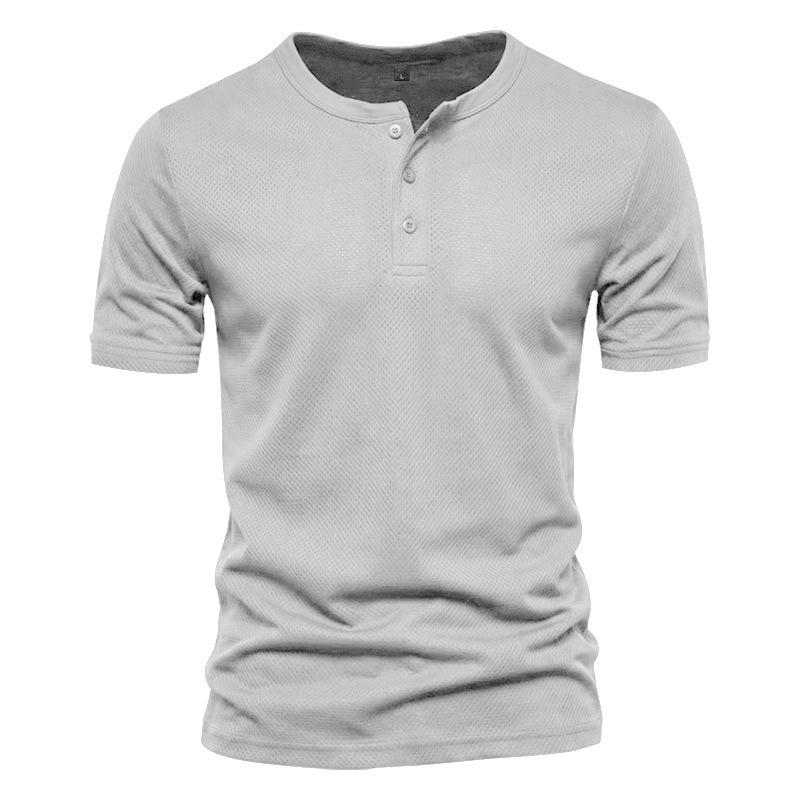 Men’s Summer Quick-Dry Mesh Henry-Neck T-Shirt – Casual Plain Short-Sleeved