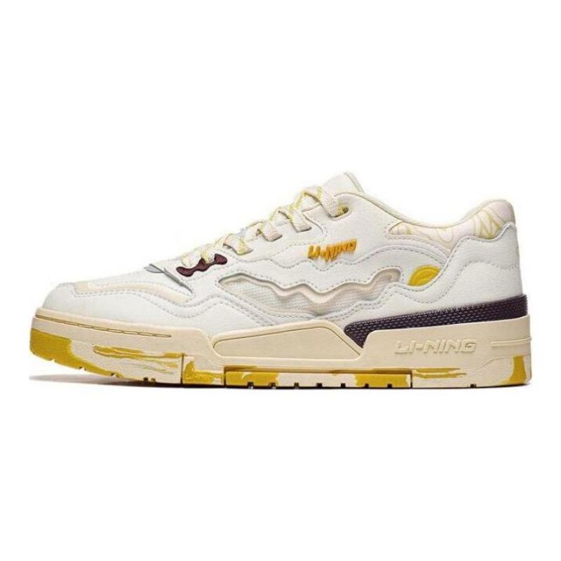 Li-Ning 001 BTC Prm Fabric Synthetic Leather Slip Resistant Wear-resistant Low Top Skate Shoes For Men White Yellow AGCT067-3 40