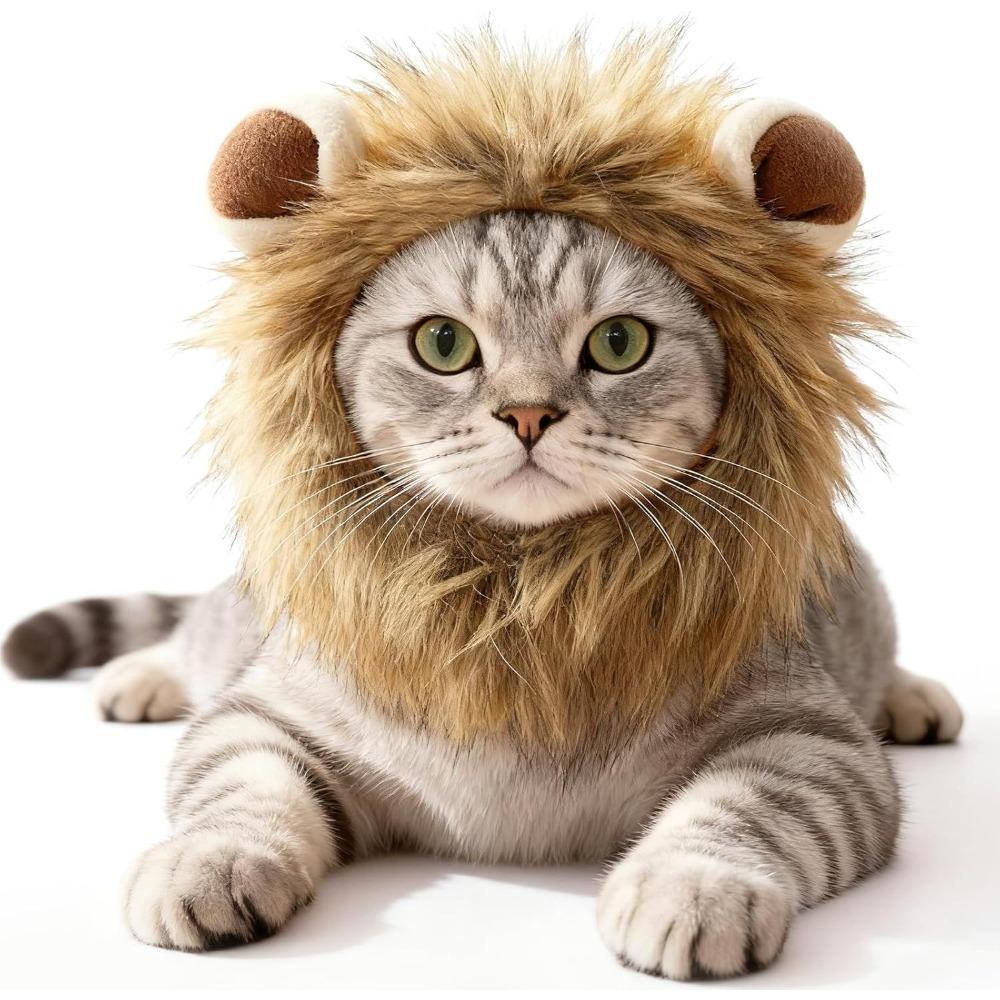 Pet Lion Wig Head Cover with Cute Rabbit Ears Funny Halloween Cosplay Hat for Cats & Dogs Kitten Puppy Party Dress Up Accessory