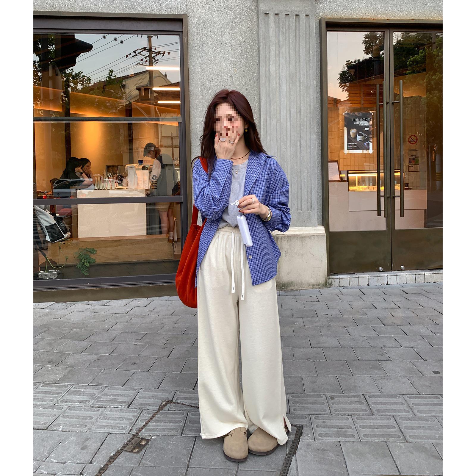 Sicilian-Korean Retro Blue Plaid Cotton Shirt for Petite Women Small