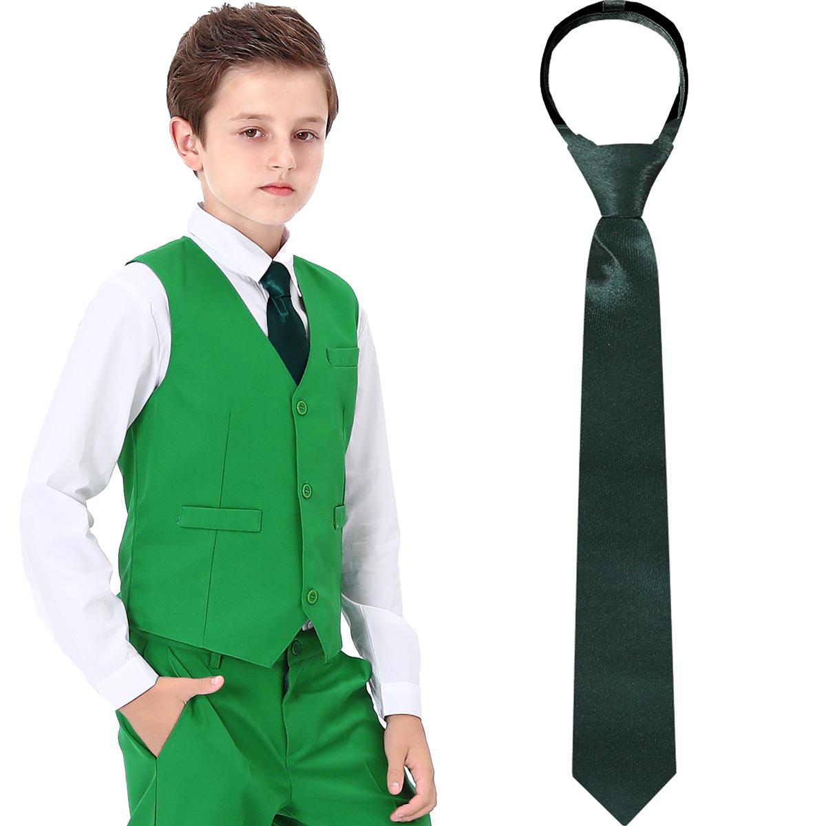 

Boys Girls Neckties Kids Zipper Solid Adjustable Accessories Teenager Students Photograph Perform Tie 6-16 Years Old 15 Inches&Spandex зелений