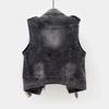 Gray Jean Cowboy Waistcoat Hole Denim Women Vest Female Spring Autumn Sleeveless Tops Short Jacket Girls Ripped Vest