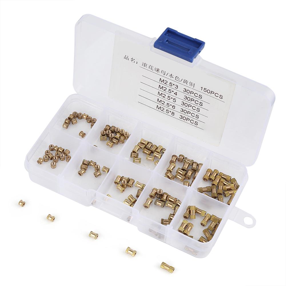 150 st M2.5 mässingscylinder räfflad rund gjuten infälld mutter