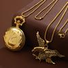 2pcs/set,1PC Vintage Poker Carved Case Design Quartz Pocket Watch & 1PC Fashion Eagle Pendant Necklace,ideal Choice for Gifts To Men Women