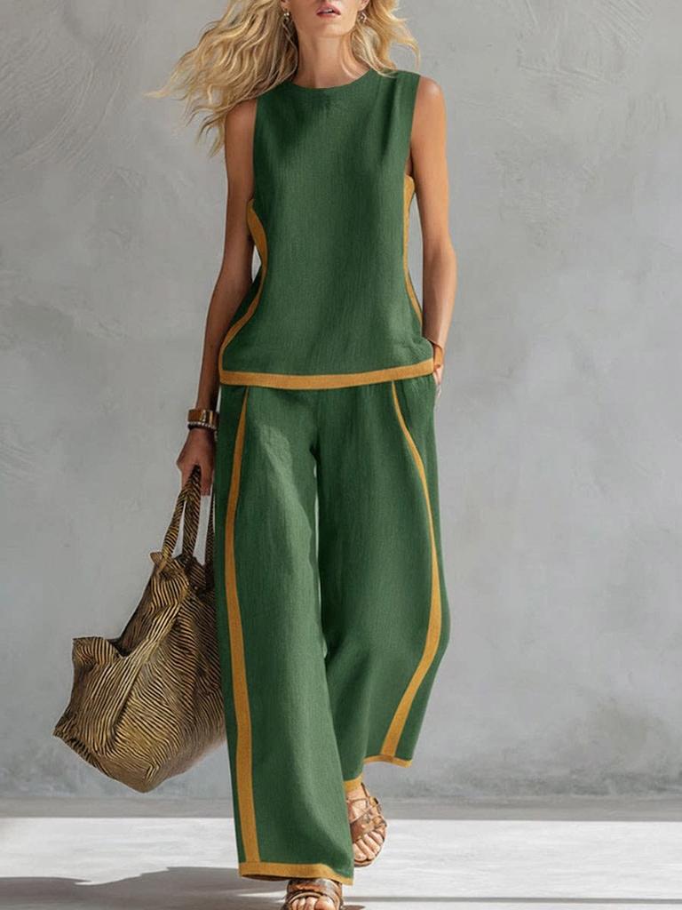 New Wind Sleeveless Wide Leg Pants Set Women Summer Casual Fashion Two Piece Outfit Trendy