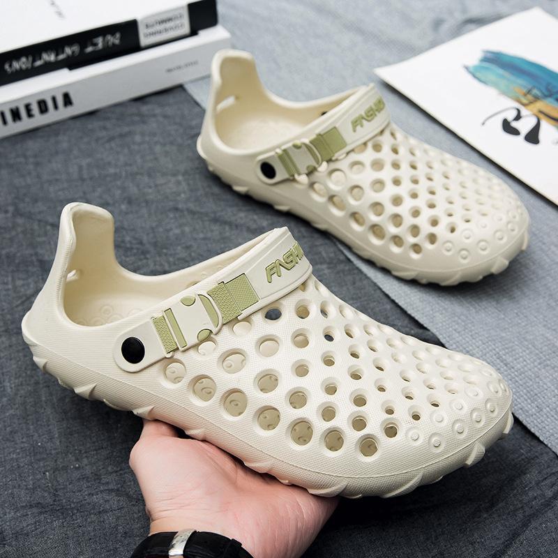 

Men s shoes 2025 summer new men s casual hole shoes wear-resistant breathable beach shoes soft-soled outdoor driving sandals 45 бежевий
