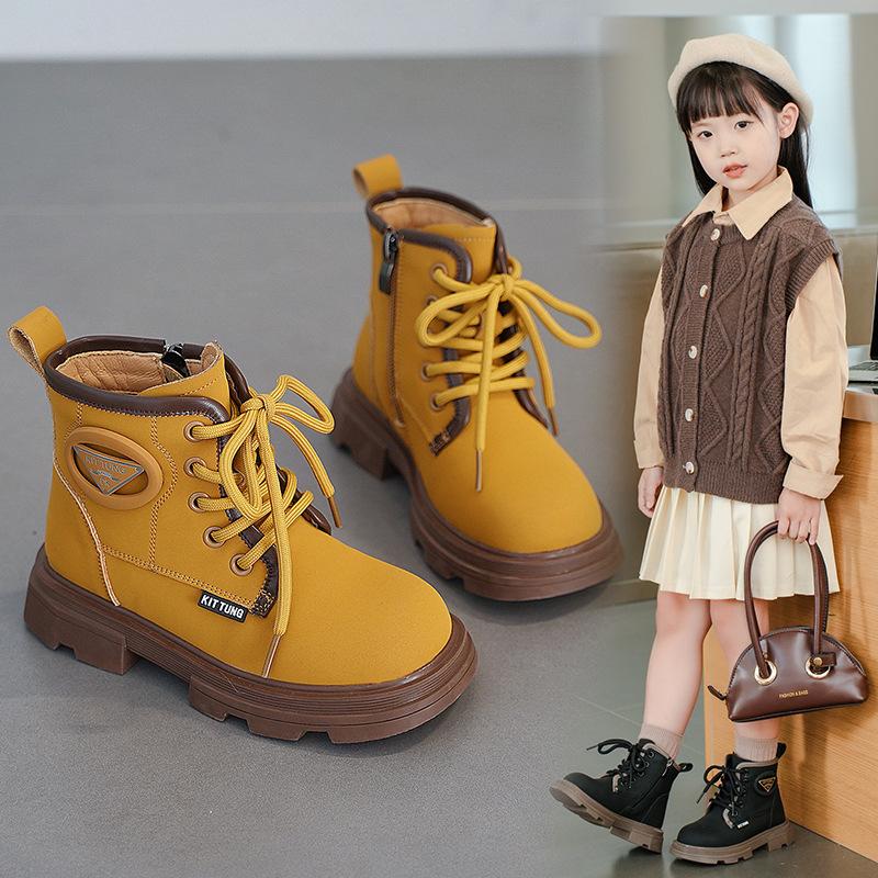 New children's leather boots,  velvet girls' boots