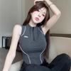 Women Sports Vest Black Tank Tops Half Zipper Sleeveless Tees For Girls Sexy Fashion Crop Tops Female T-shirts