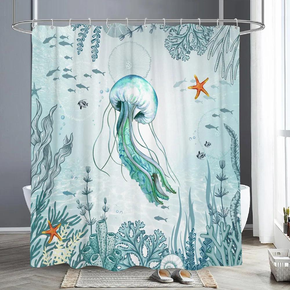 

Sea Turtle Ocean Animal Shower Curtain Starfish Underwater Plants Coral Algae Watercolour Art Home Shower Curtain Bathroom Decor 90x180cm35x71in