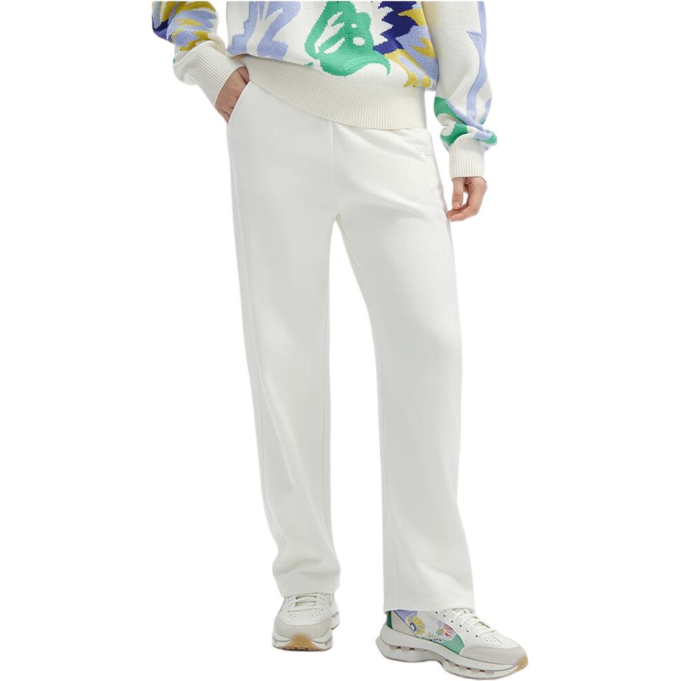 FILA X V&A Collaboration Solid Color Mid-Rise Straight Leg Casual Pants Women bottoms Cloud-Mushroom-White F11W418601F-WT