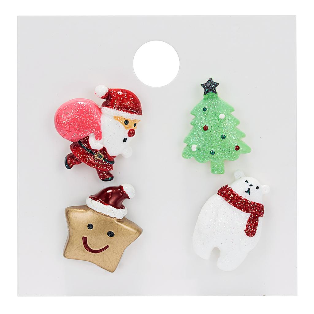 Classic Cute Cartoon Christmas Series Brooches Set for Women 3pcs Snowman Santa Claus Elk Acrylic Pin Party Jewelry Accessories