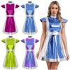 Womens Alien Cosplay Dress Metallic Shiny Fabric Mock Neck Cap Sleeve Halloween Costume