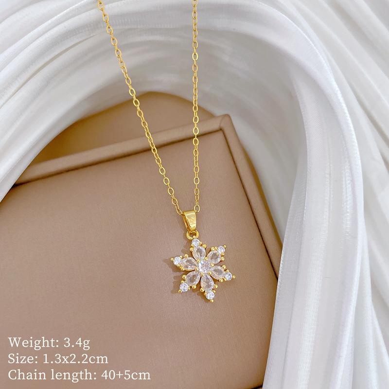 

Stainless Steel Chain Bling Zircon Snowflower Pendant Necklace for Women Teen Girls Cute Snowflake Jewelry Christmas Gifts