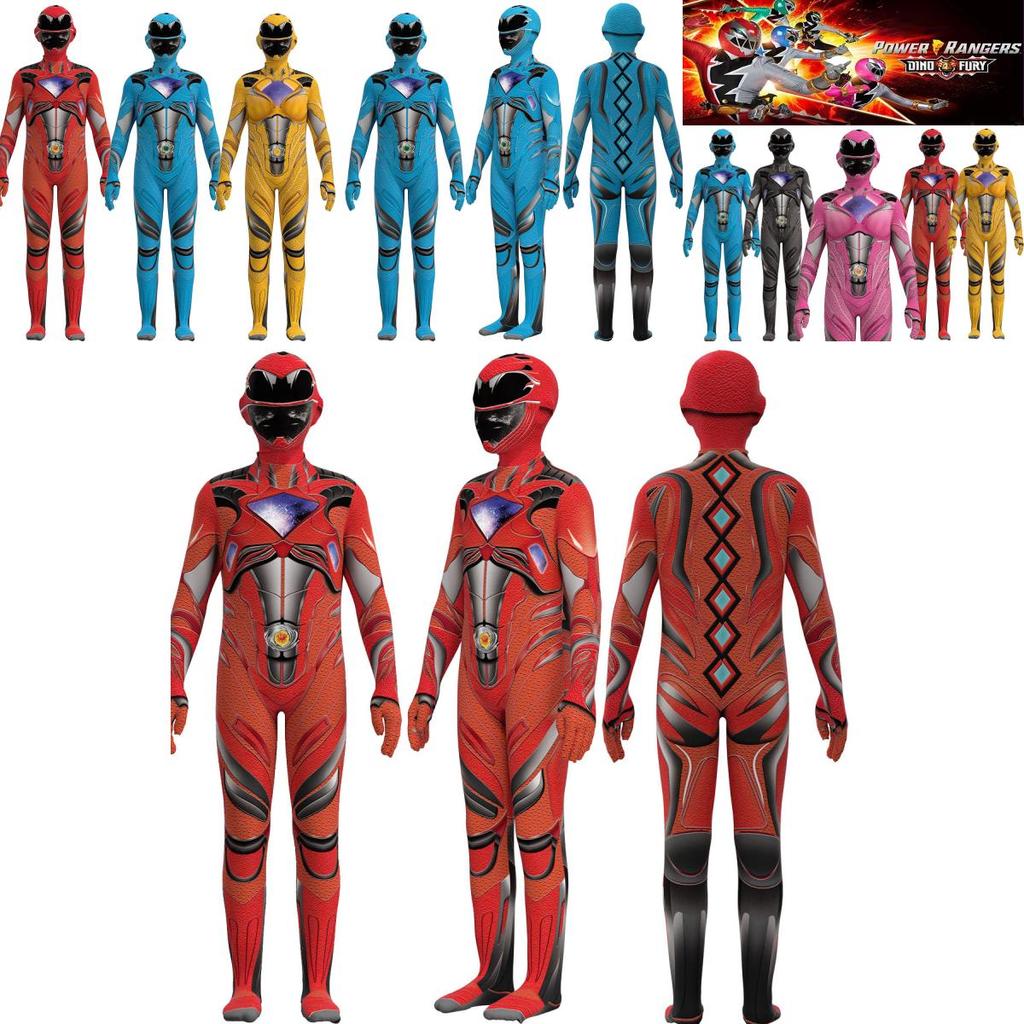 Kids Mighty Morphin Power Rangers Costume Jumpsuit For Halloween Or Cosplay Parties
