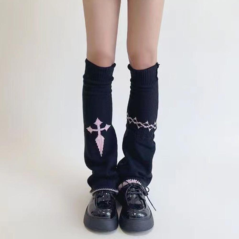 

Теплый материал Штабелируемые носки-гольфы Вязаные гетры JK Милые носки с широкой манжетой Осень и Зима black pink