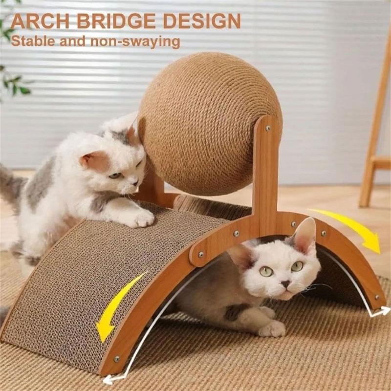 Durable Sisal Cats Scratching Post With Rotating Wheel Design And Natural Wood Structure For Furniture Protections