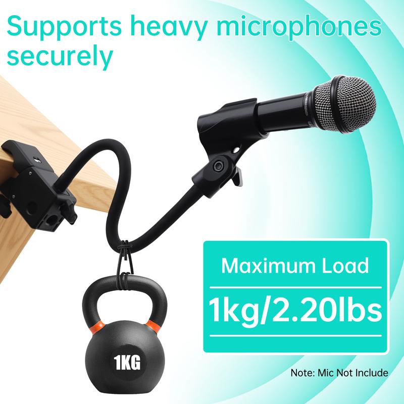 13 inch Gooseneck Microphone Stand Fit for Shure AT2020 with 2 Adapters and Cable Ties Flexible Mic Arm Heavy Duty Super Clamp