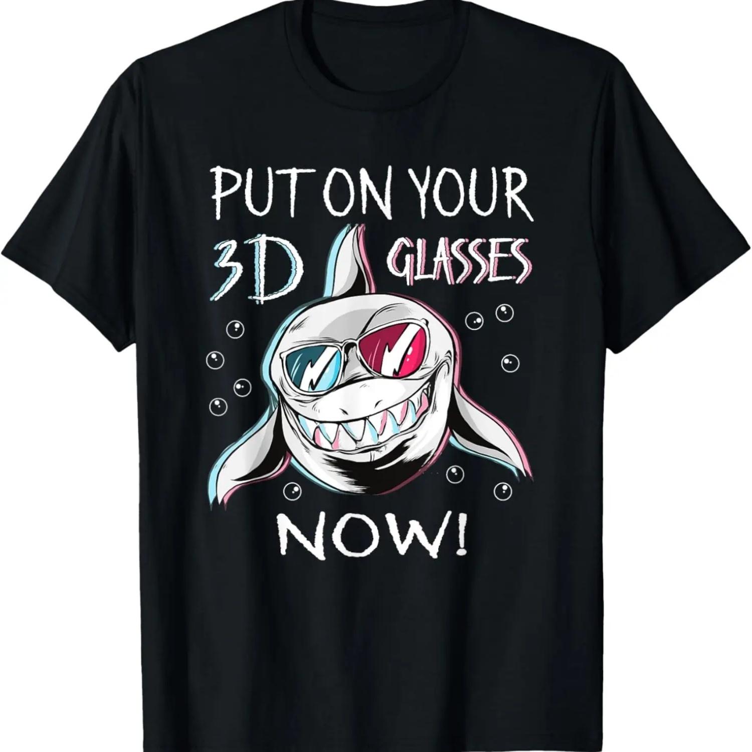 Put on your 3D Glasses Now, Cute Shark T-Shirt S чёрный
