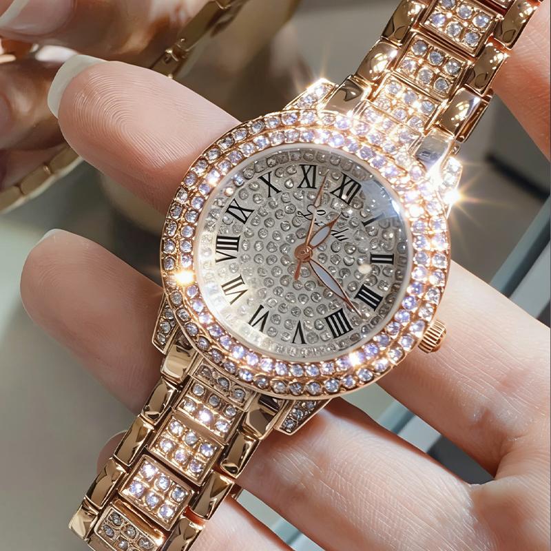Damen Herren Mode Funkelnde Strassstein Uhr Hip Hop Ziffern Quarz Uhr Voll Diamant Elegante Armbanduhr Uhr Freund Paar Geschenke
